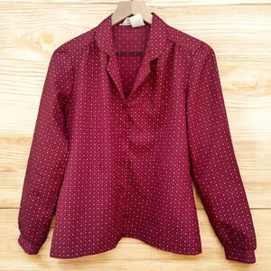 Lady Arrow Vintage 70s Burgundy Graphics Button Down Blouse, Small
